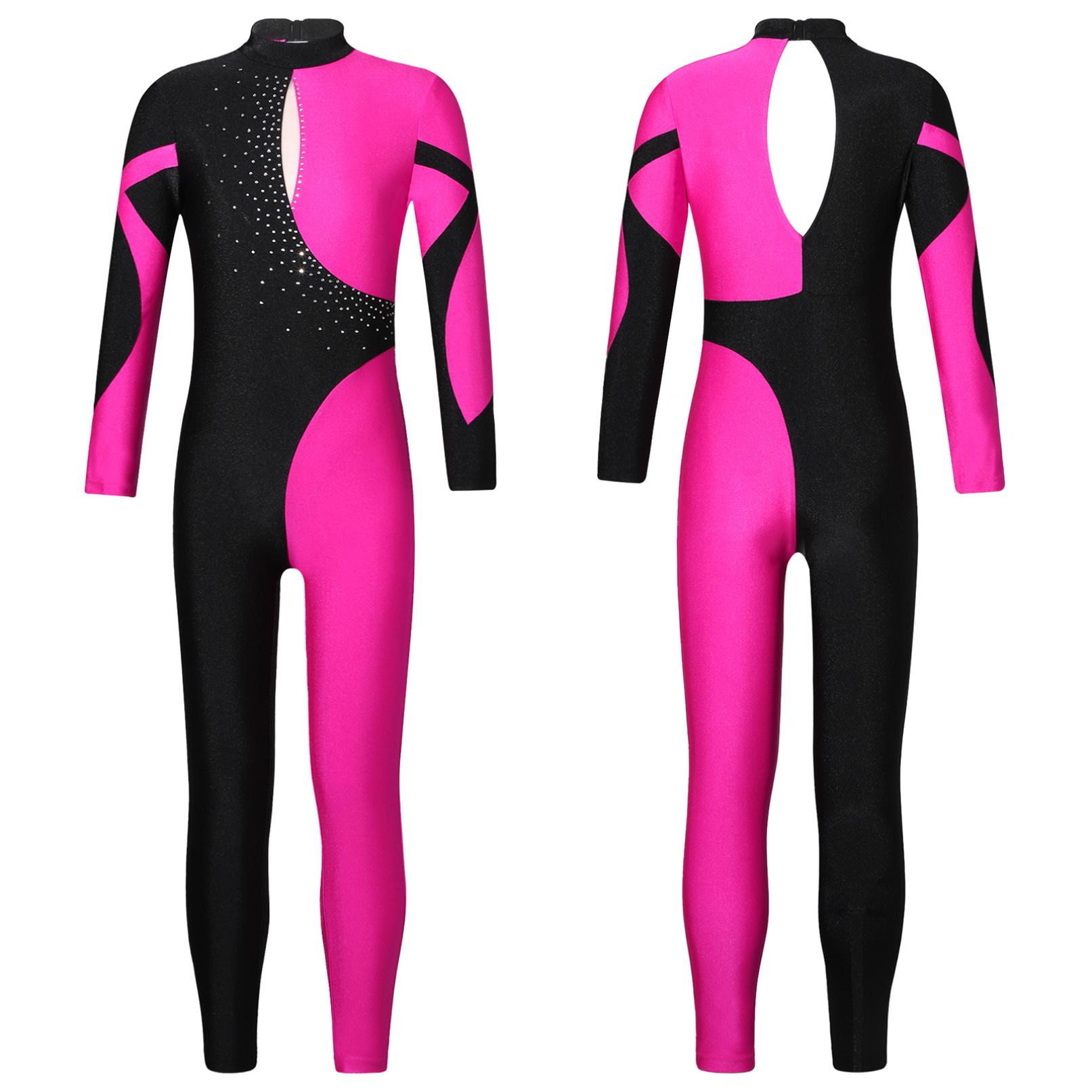 YOOJIA Gymnastiek maillots voor kinderen meisjes ballet unitard atletische jumpsuit lange mouw yoga workout schaatsen dans kostuum catsuit 13-14 Years