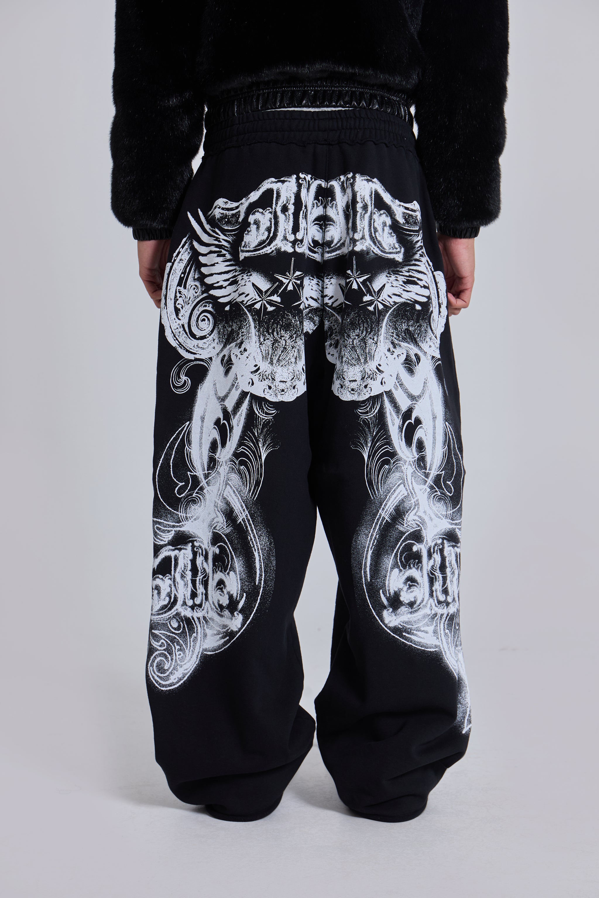 Jaded Man Black Gothic Print Baggy Monster Joggers