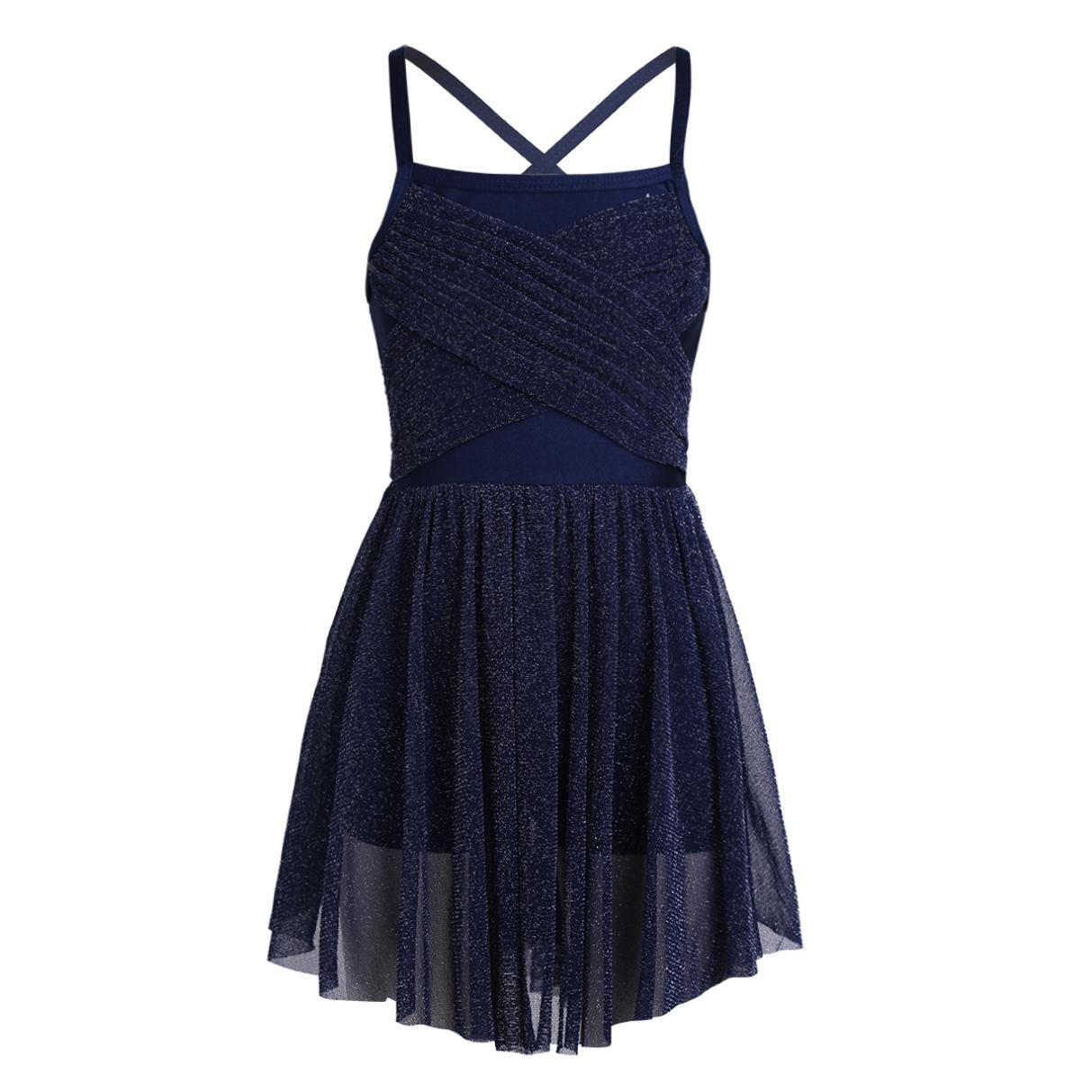 WinYing Kinderen Meisjes Spaghetti Ballet Dans Jurk Gymnastiek Leotard Jurk Lyrische Ballerina Kostuum 5-6 Years marineblauwe kleur