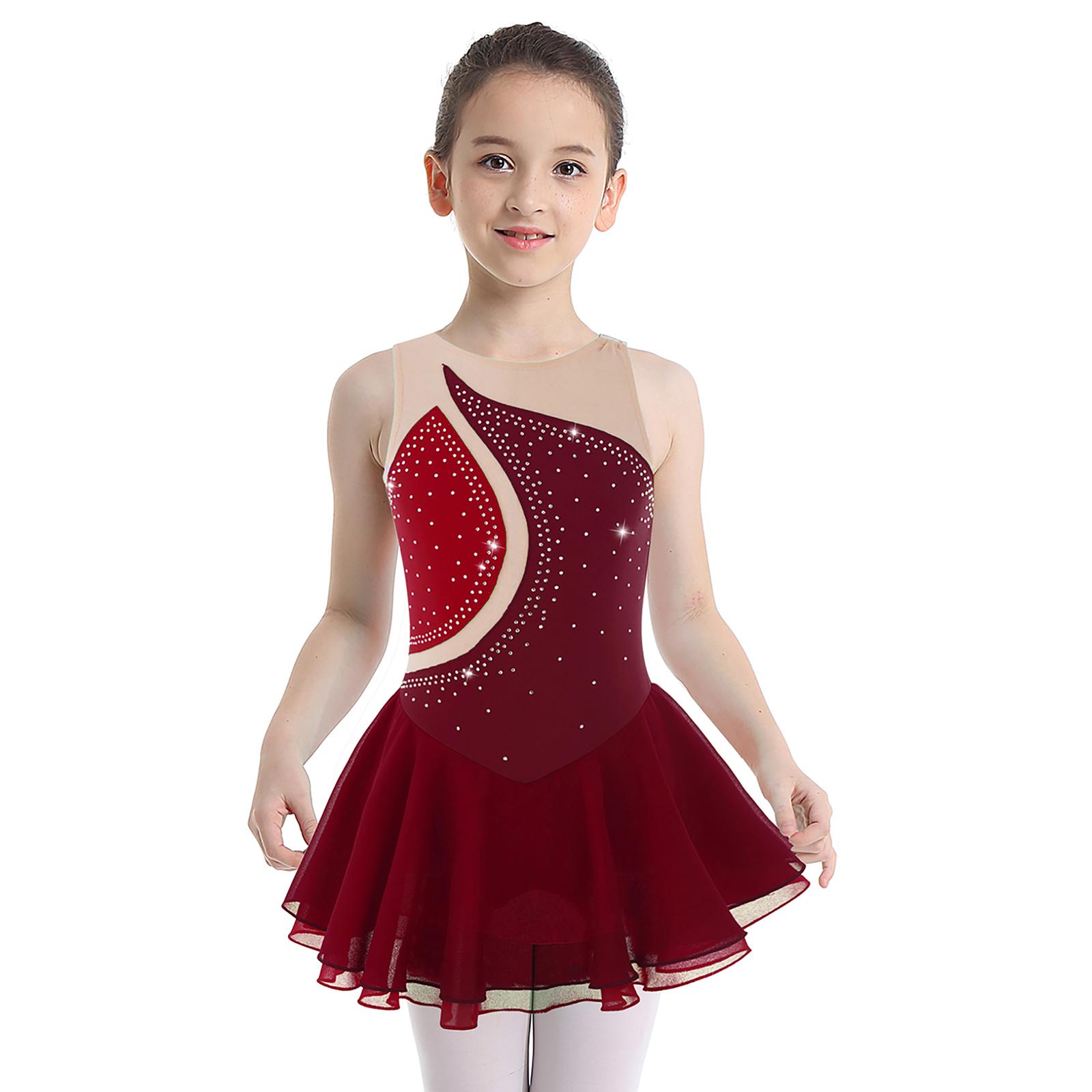 ZDHoor Kunstschaatsjurk voor kinderen Schaatsen Competitiekleding Meisjes Balletdansjurken 15-16 Years