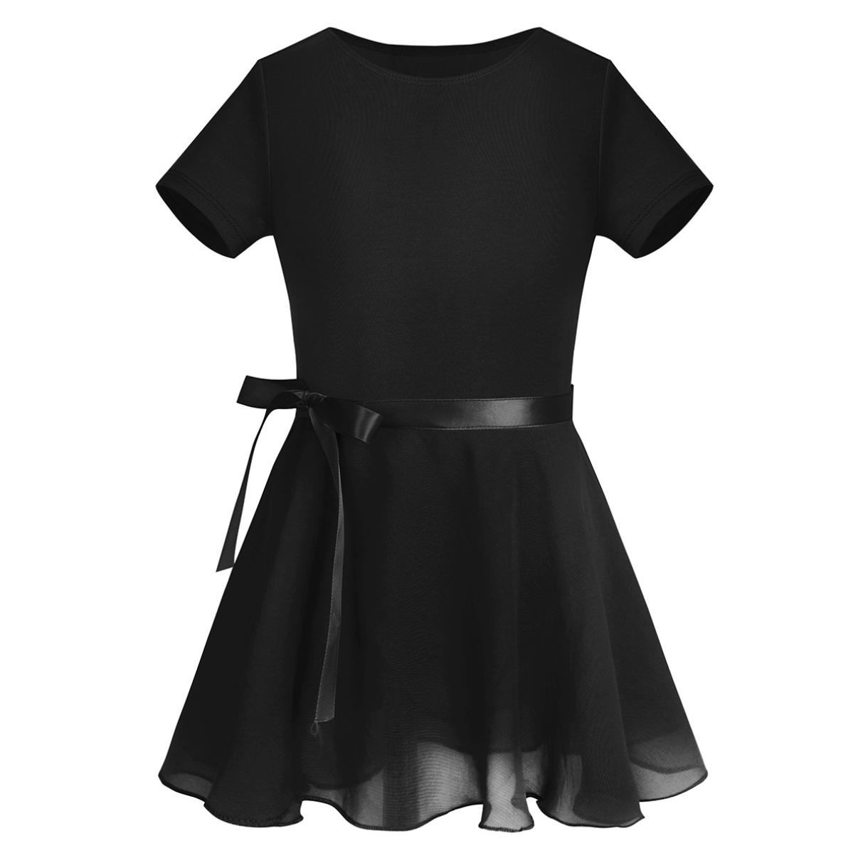 YONGHS Balletjurk voor kinderen meisjes dansjurk met korte mouwen en chiffon rok gymnastiek tutu turnpakje jurk 3-4 Years