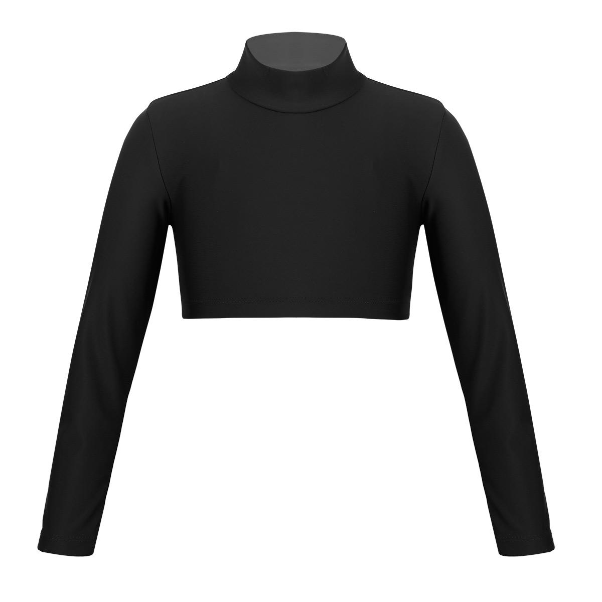 IEFiEL Little Big Girls Lange Mouw Mock Neck Ballet Gymnastiek Crop Top Atletisch T-shirt Top Yoga Cheerleading Danskleding 9-10 Years zwart