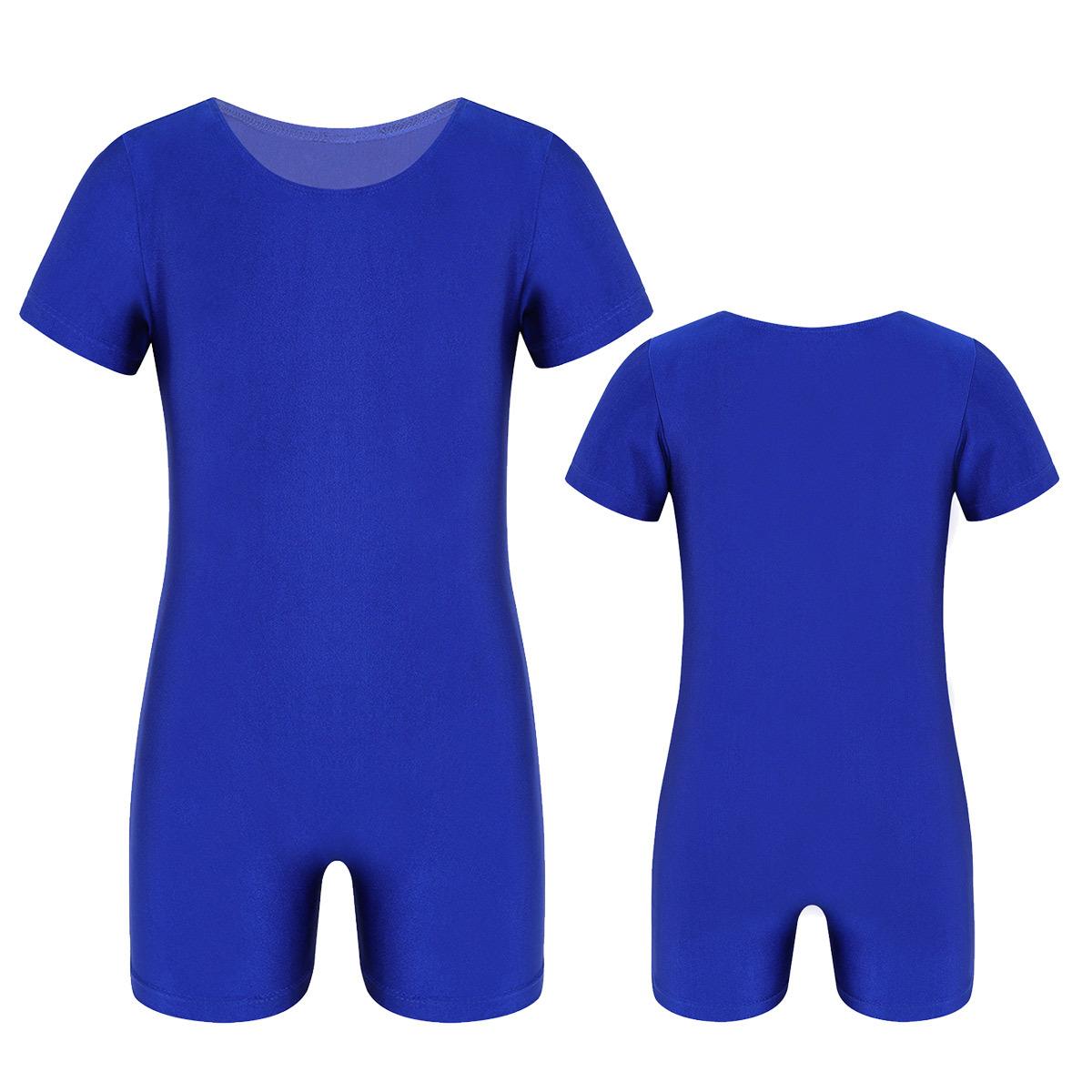 Sxiwei Kinderen jongens meisjes korte mouwen effen kleur rekbaar ballet dans gymnastiek turnpakje jumpsuit unitard 5-6 Years koningsblauwe kleur
