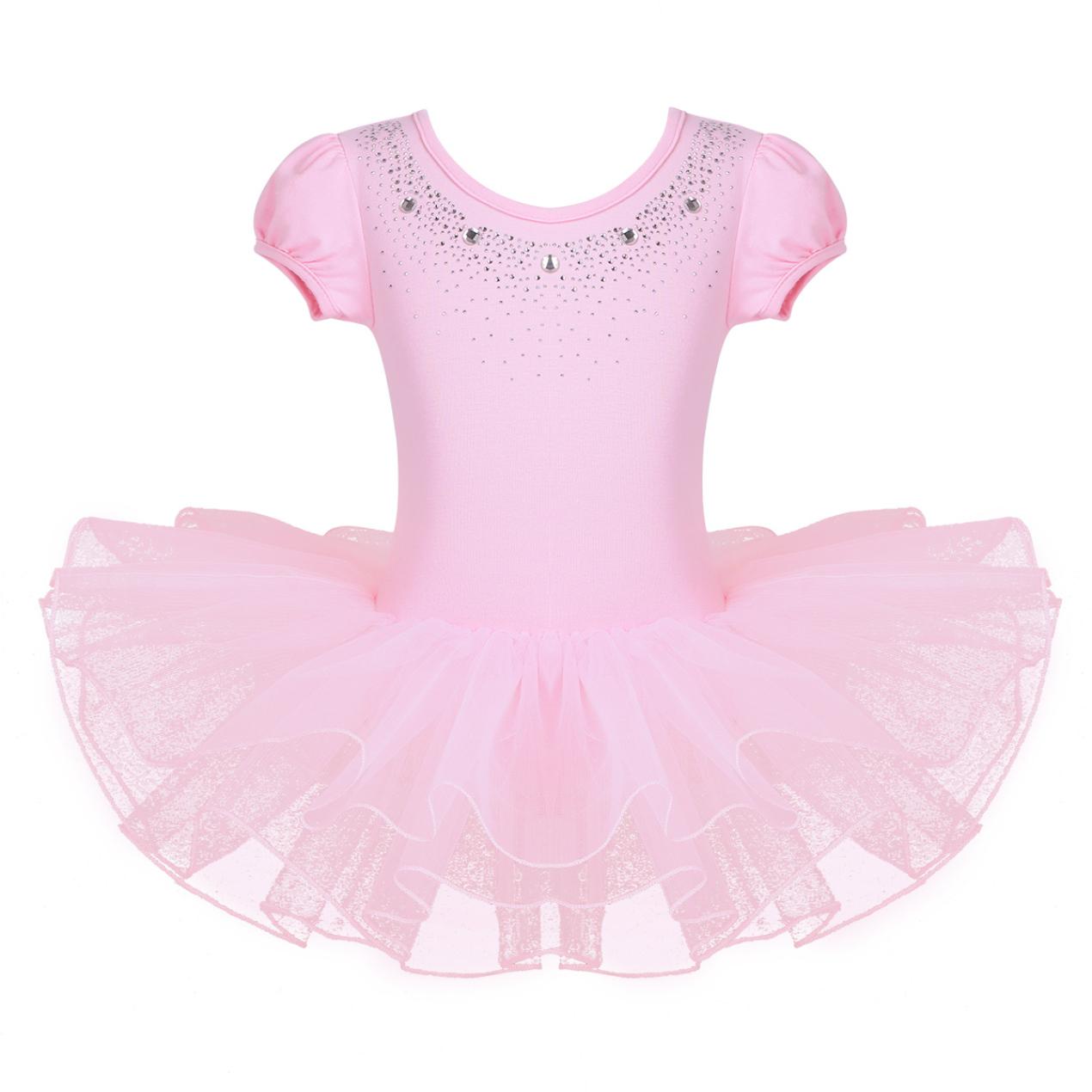 IEFiEL Kinderen Meisjes Sparkly Steentjes Decor Ballet Dans Jurk Gymnastiek Turnpakje Ballerina Danskostuums 7-8 Years