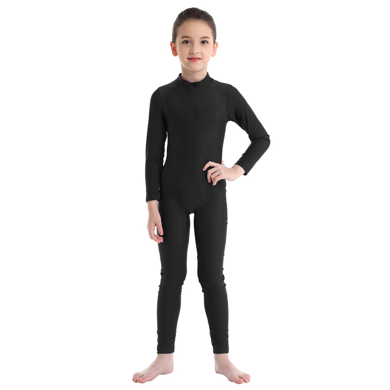 IEFiEL Kinderen meisjes lange mouw dans gymnastiek turnpakje unitard volledige lengte bodysuit kostuum danskleding 9-10 Years zwart