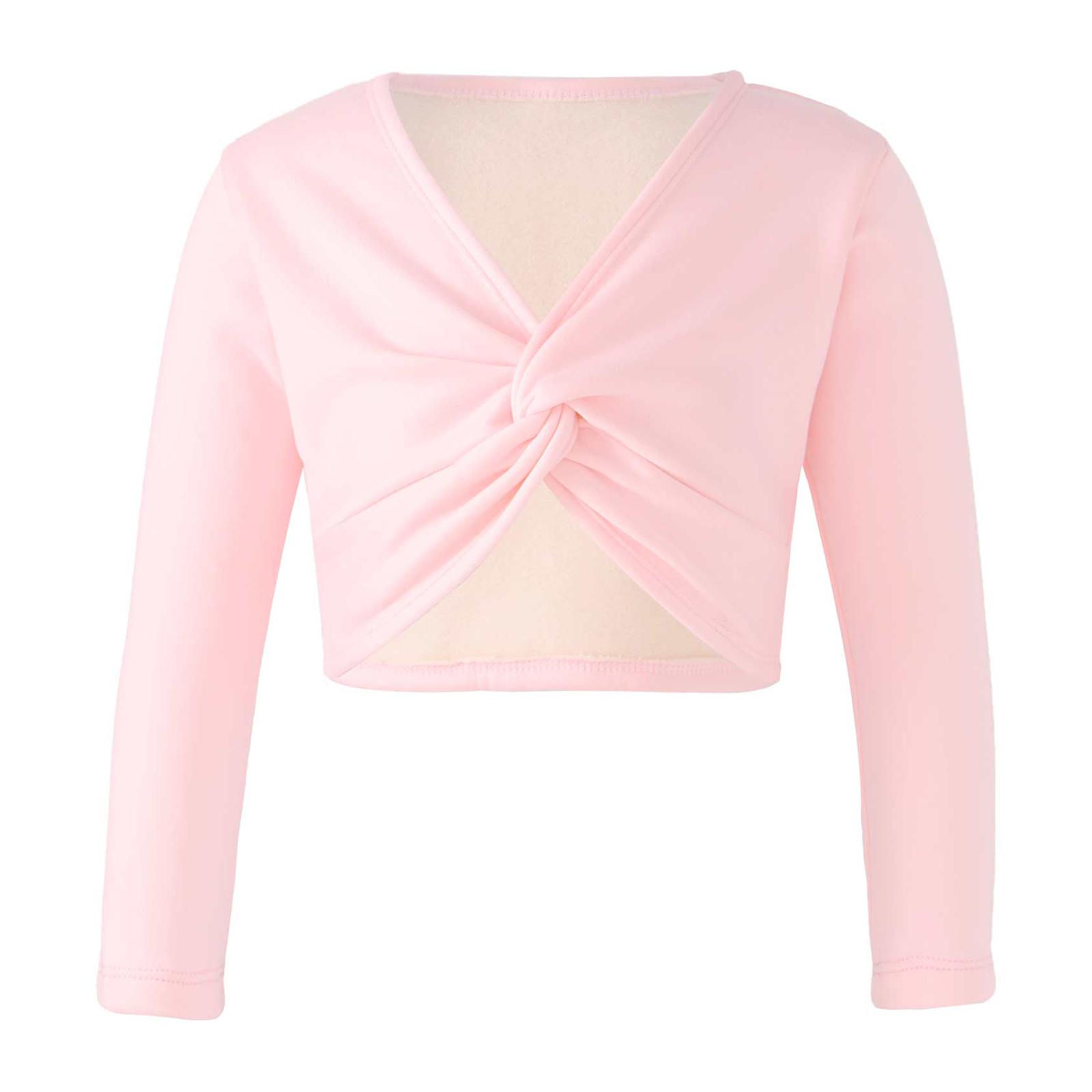 Sxiwei Kinderen Meisjes Klassiekers Knoop Ruch Stijl Wrap Tops Ballet Dans Gymnastiek Vest met lange mouwen 11-12 Years roze