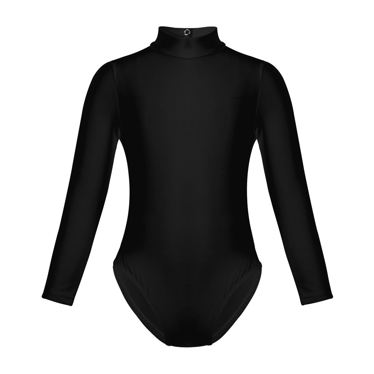 Yunduantong-electronic Meisjes Basic Lange Mouw Ballet Dans Gymnastiek Training Leotard Jumpsuit Unitard Tights Dancewear Bodycon Bodysuit 7-8 Years zwart