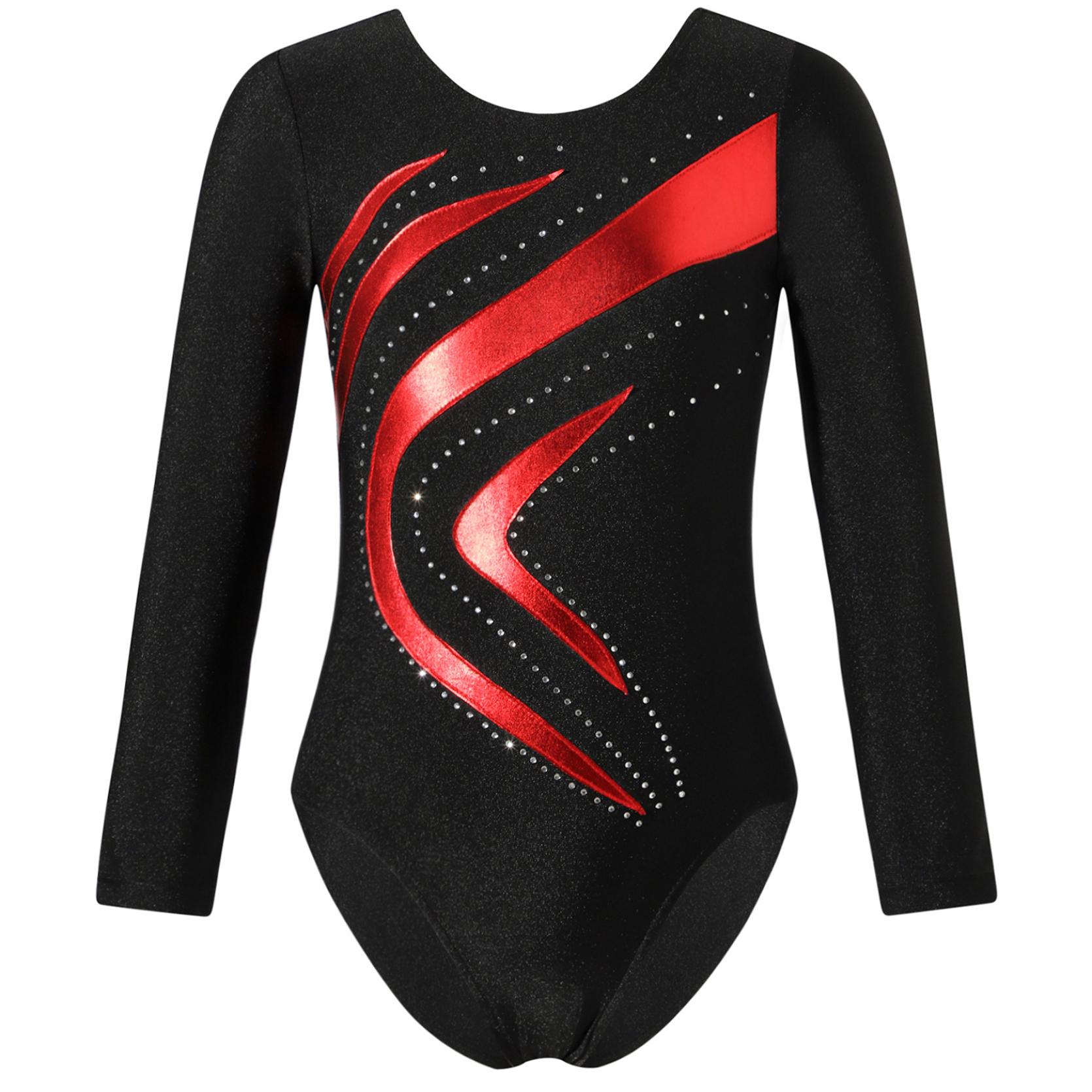 IEFiEL Kinderen meisjes glanzend strass decor gymnastiek turnpakje ronde hals lange mouw fitness dans bodysuit outfit 11-12 Years