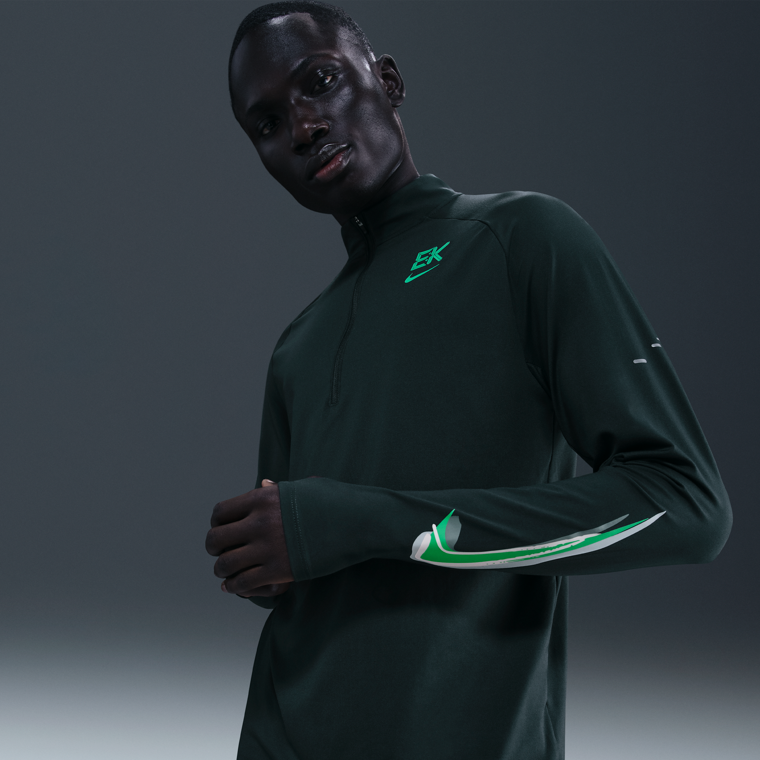 Nike Stride 'Eliud Kipchoge' Dri-FIT hardlooptop met korte rits voor heren - Groen