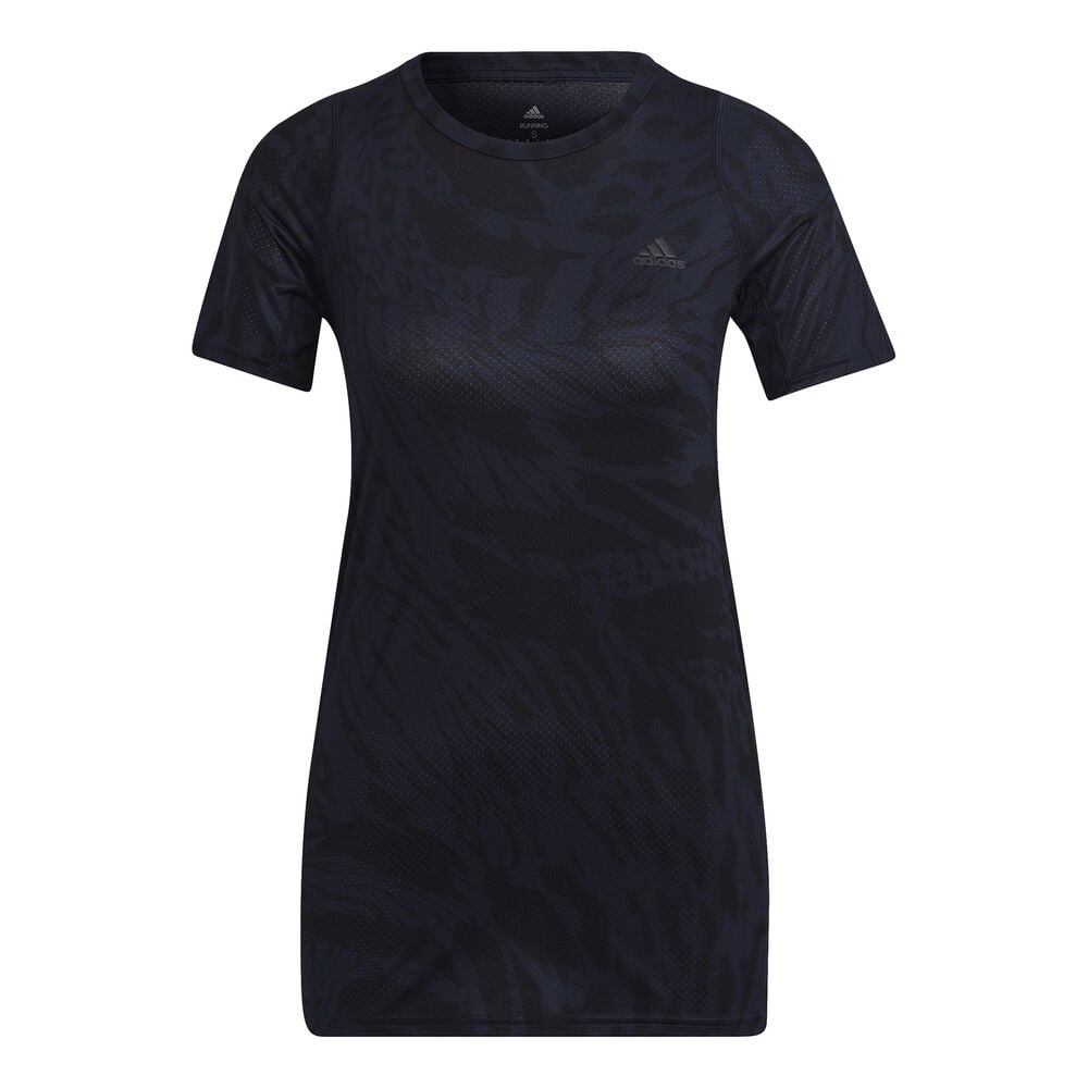 Adidas Fast All Over Print Hardloopshirt Dames-Blauw,Zwart