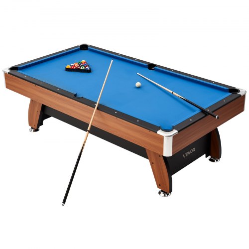 VEVOR Pooltafel 244 cm met houten blad, moderne speeltafel met verstelbare poten, complete set inclusief ballen/keu's/standaards/krijt/borstel, voor speelkamers recreatieruimtes blauw