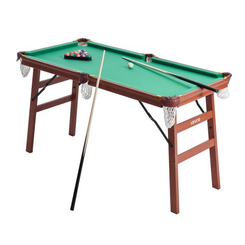 VEVOR Opvouwbare pooltafel 140 cm Draagbare pooltafels, opvouwbaar, ruimtebesparende entertainmentspelset, inclusief bal/keu/rek/krijt/borstel, bruin met groen laken, voor recreatieruimtes