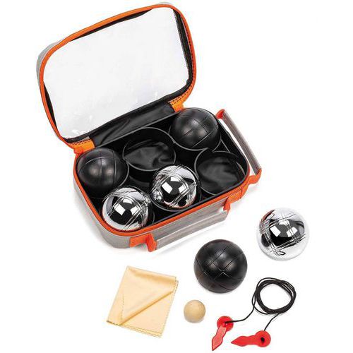 Dubbele jeu de boules set -  - 3 matzwarte ballen 3 matstalen ballen - 720 g