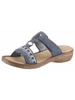 Rieker Slippers sleehak, zomerschoen, pantoffels met pailletten- en parelrand