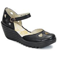 Fly London Yuna Leren Wedge Sandalen - (Zwart)