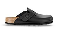 Birkenstock Boston black leather regular super grip sole zwart
