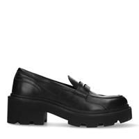 Zwarte leren platform loafers  - zwart