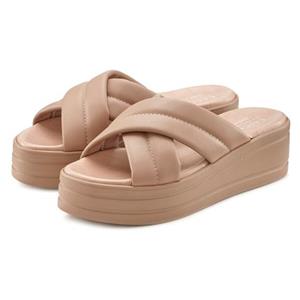 Lascana Slippers Mule van leer met modieuze plateauzool