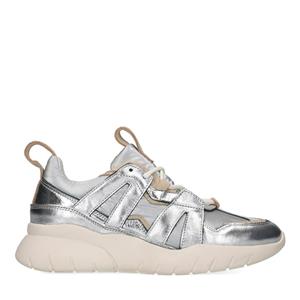 Metallic leren lage sneakers  - zilver