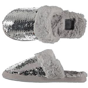 Apollo Dames instap slippers/pantoffels met pailletten grijs