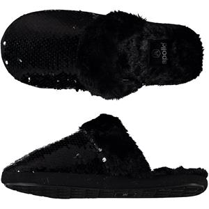 Apollo Dames instap slippers/pantoffels met pailletten zwart