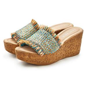 Lascana Slippers Mule, sandaal, open schoen met comfortabele sleehak in bamboe-optiek