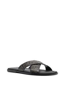 Versace Greca leren slippers - Zwart