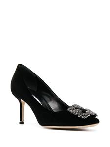 Manolo Blahnik Hangisi 70mm crystal-buckle velvet pumps - Zwart