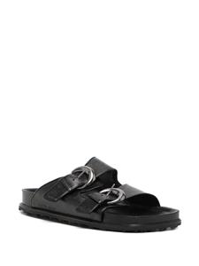 Marine Serre logo-debossed buckle-strap leather sandals - Zwart