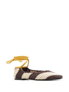 La DoubleJ Veneziana striped raffia ballerina shoes - Bruin