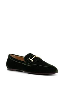 Tod's logo-detail velvet loafers - Groen