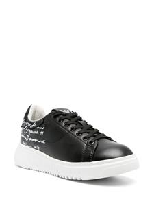 Emporio Armani calligraphy-print leather sneakers - Zwart