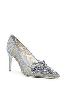 René Caovilla 70mm crystal-embellished lace pumps - Blauw