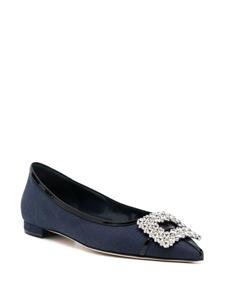 Manolo Blahnik Hangisi crystal-buckle ballerina shoes - Blauw