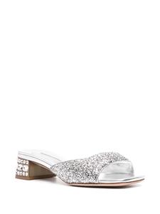 Miu Miu crystal-embellished glitter mules - Zilver