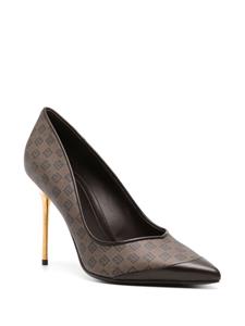 Balmain 100mm monogram-pattern leather pumps - Bruin