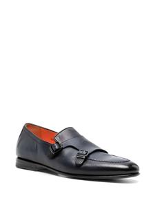 Santoni double-buckle leather monk shoes - Blauw