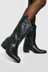 Boohoo Brede Enkel Cowboylaarzen Met Label, Black