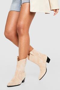 Boohoo Basic Cowboy Enkellaarsjes Met Label, Beige