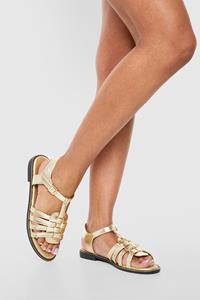 Boohoo Platte Sandalen Met Gladiator Detail, Gold