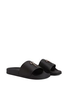 Giuseppe Zanotti Brett leren slippers - Zwart