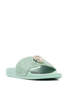 Philipp Plein Badslippers met doodskop - Groen