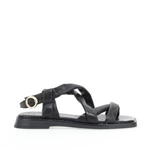 Mjus Platte sandalen in leer, vierkante top