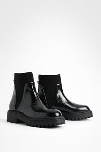 Boohoo Brede Krokodillen Chelsea Boots Met V-Detail, Black