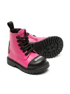 Moschino Kids Leren combat boots - Roze