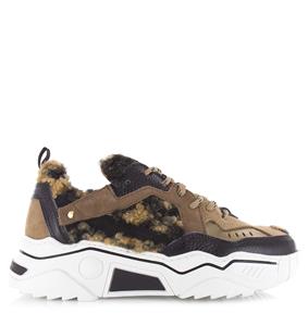 DWRS LABEL Pluto teddy leopard Black / Cognac Zwart Leer Lage sneakers Dames