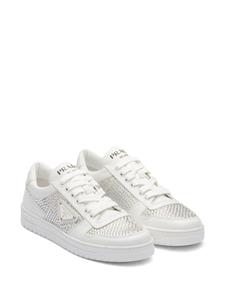 Prada crystal-embellished leather sneakers - Wit