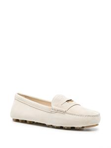 Miu Miu logo-embossed suede penny loafers - Beige