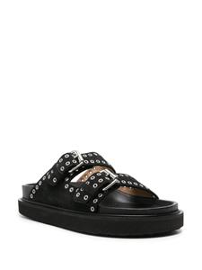 ISABEL MARANT Lennyo buckled suede slides - Zwart