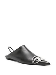 Diesel logo-plaque leather mules - Zwart